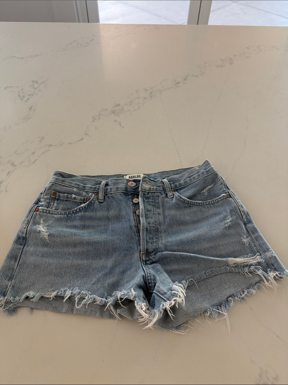 AGOLDE Light Blue Distressed Parker Denim Shorts size 27